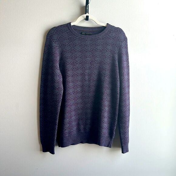 Jos A Bank Reserve Purple and Gray Lamb’s Wool Herring Bone Pull Over Sweater S - Picture 1 of 4